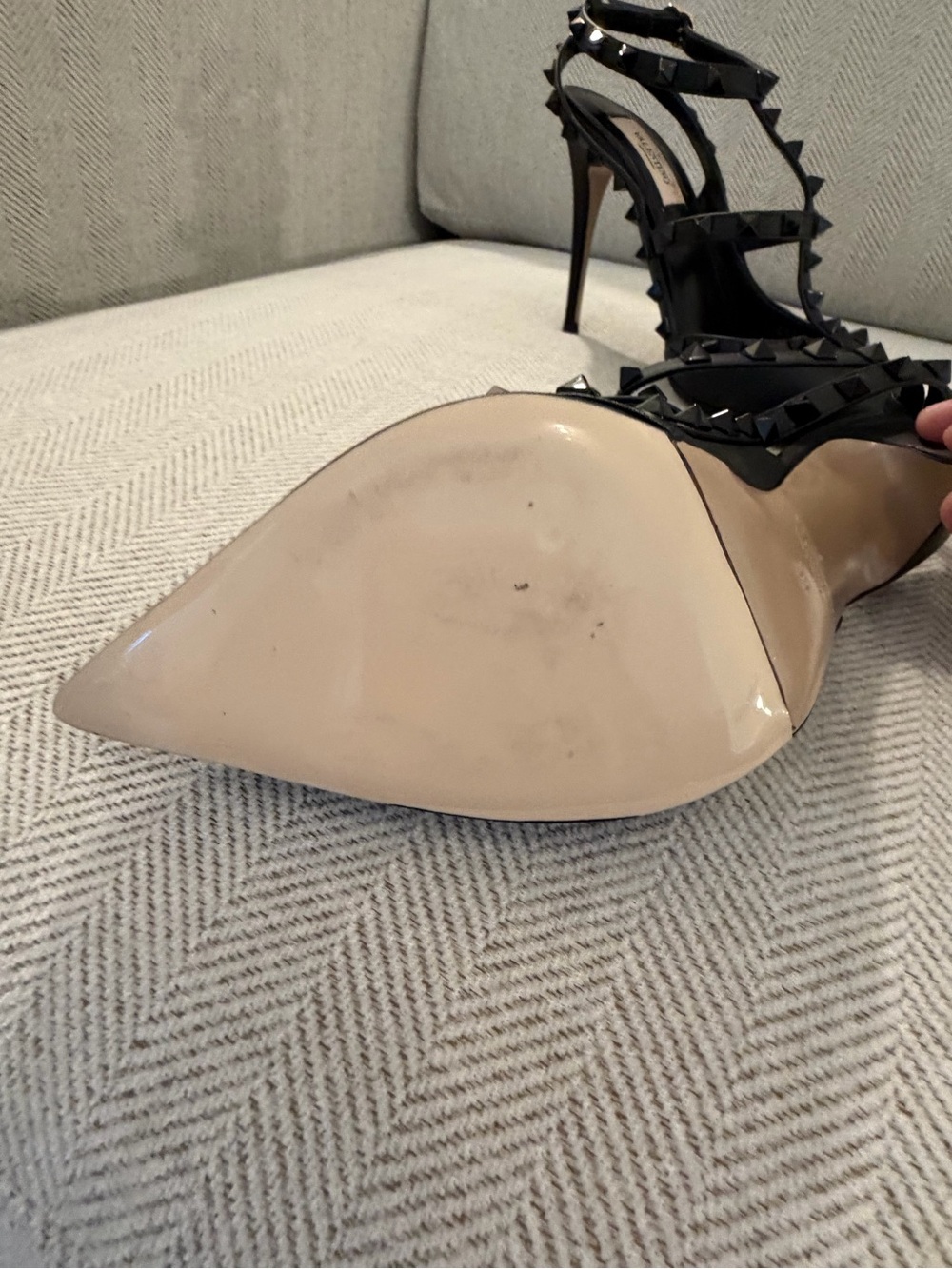 Valentino Black Nero Rockstud Cage T-Strap Pointed Pumps 39 - Picture 11 of 13